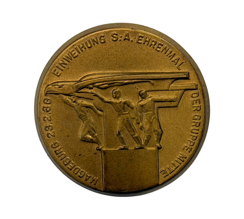 Original German 1936 Magdeburg Inauguration of the SA Memorial Badge in Hollow-backed Brass 