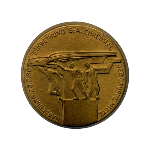 Original German 1936 Magdeburg Inauguration of the SA Memorial Badge in Hollow-backed Brass 