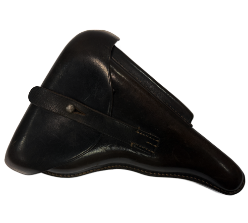 WW2 Original German Police P.08 Hard-Shell Luger Holster in Black Leather By G.L.V. (Lederwarenfabrik)