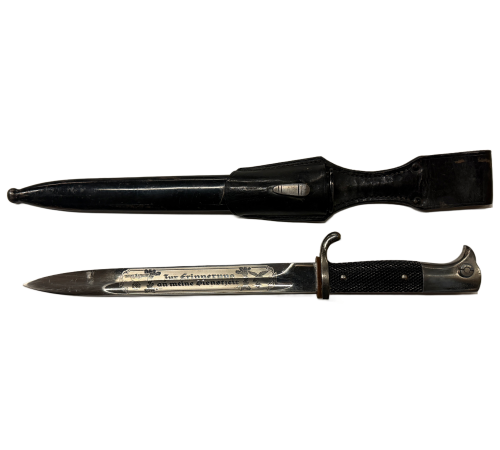 WW2 German Short Single Etched Dress Bayonet and Scabbard with Leather Frog by Paul Seilheimer Solingen