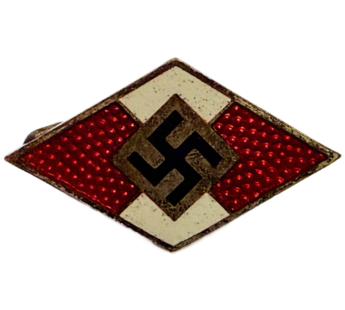 WWII Original German Hitler Youth (Hitler Jugend) Membership Badge in Red by RZM