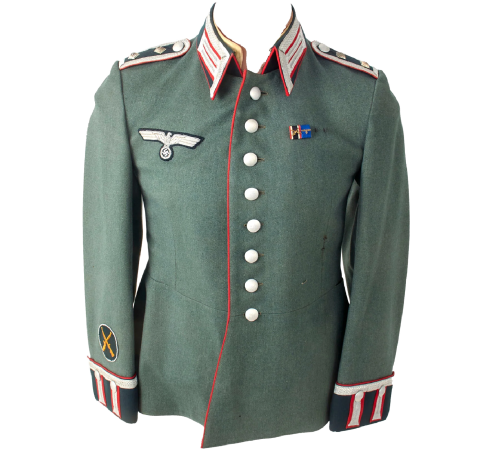 WW2 Original German Named Heer Army Artillery Oberfeldwebel NCO M35 Waffenrock Dress Tunic by Kuhn & Nupnau with Medal Bar 