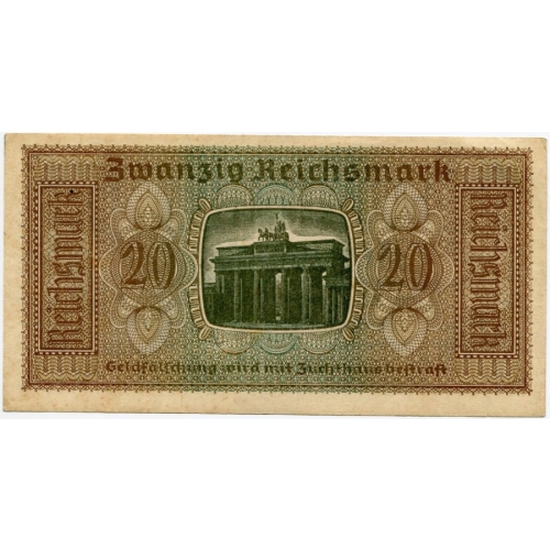 German 20 Reichsmark WWII-Era Genuine Third Reich 1939-1945 Nazi Germany Banknote (Original) - Photo 2