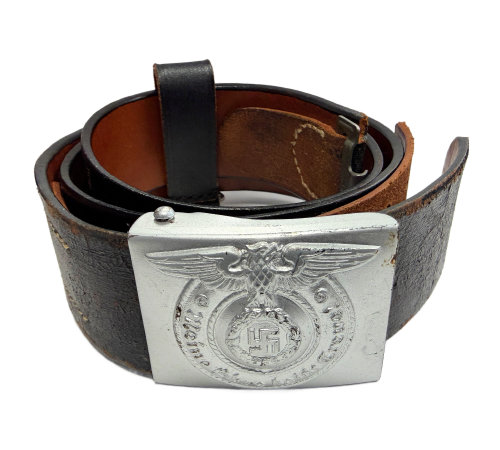 German Allgemeine SS EM/NCO's RZM Marked Belt Buckle With Black Leather SS/RZM Marked 1943 Belt for Sale