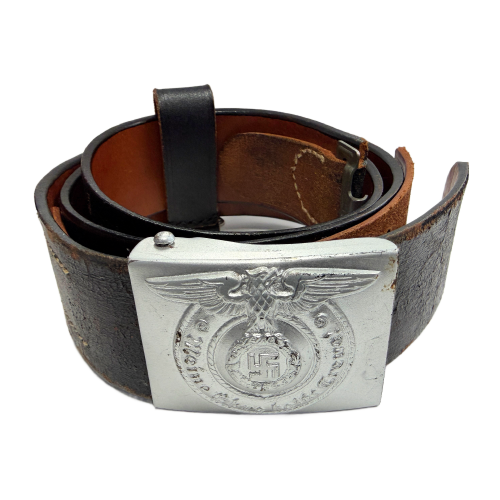 German Allgemeine SS EM/NCO's RZM Marked Belt Buckle With Black Leather SS/RZM Marked 1943 Belt for Sale