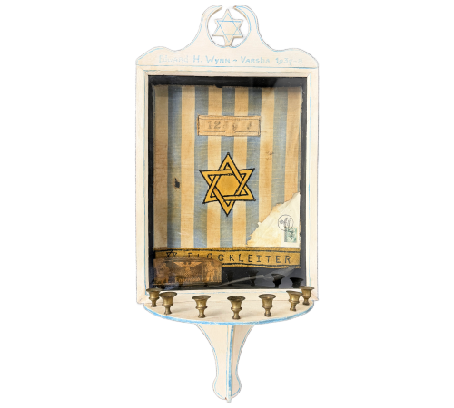 Edward H. Wynn Custom Holocaust-Commemorative Hanukkah Menorah (Hanukkiah) Styled As A Framed Shadowbox Wall Piece 