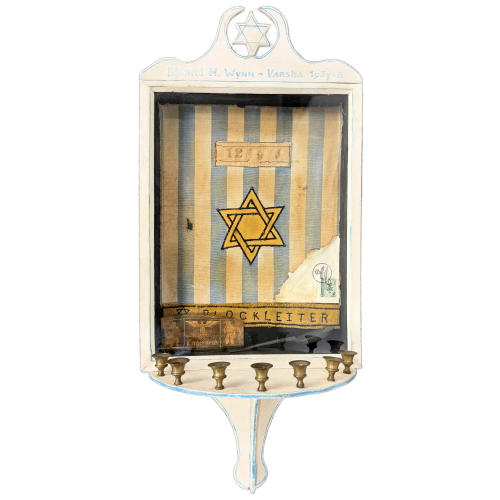 Edward H. Wynn Custom Holocaust-Commemorative Hanukkah Menorah (Hanukkiah) Styled As A Framed Shadowbox Wall Piece 