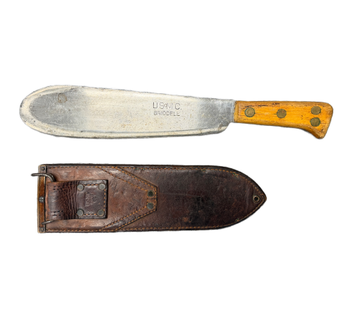Original USMC 1944 Bolo Knife by Briddell with Leather Boyt 44 USMC Marked Sheath For Sale