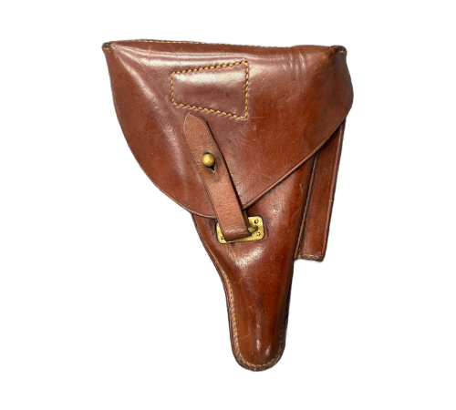 WW2 Stunning Portuguese P.08 Luger Hard-Shell Luger Holster in Brown Leather with Takedown Tool & Cleaning Rod for Sale