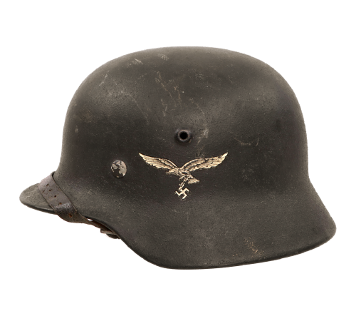 WW2 Original German WWII Luftwaffe M40 Single Decal Steel Helmet with 55cm Liner and 1942 Dated Chinstrap, Stamped hkp62 for Sale