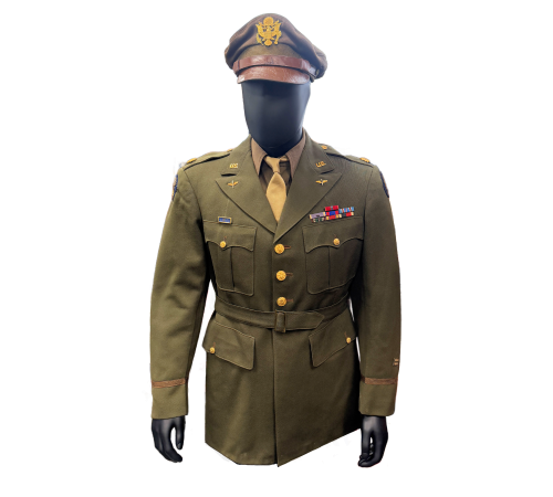 WWII Original US Army Air Corps Officer 9th Division Major’s Service Dress Named Tunic-Jacket with Division Patch, Pilot Wings, Bars, Ribbons, Campaign Medals