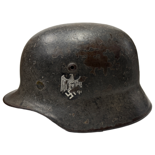 WW2 German M40 Q64 Single Decal Army Heel Helmet Manufactured By Quist with Leather Liner