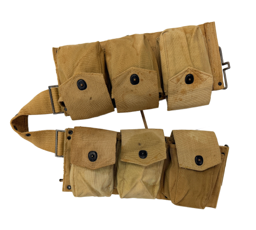 WW2 Original US M1918 Browning Automatic Rifle (BAR) 2nd Assistant Gunner 6-Pocket Khaki Canvas Magazine Belt made by Plant Bros. & Co. 