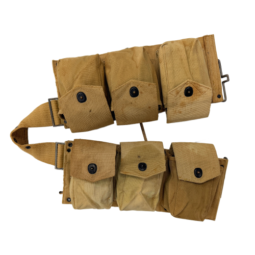 WW2 Original US M1918 Browning Automatic Rifle (BAR) 2nd Assistant Gunner 6-Pocket Khaki Canvas Magazine Belt made by Plant Bros. & Co. 