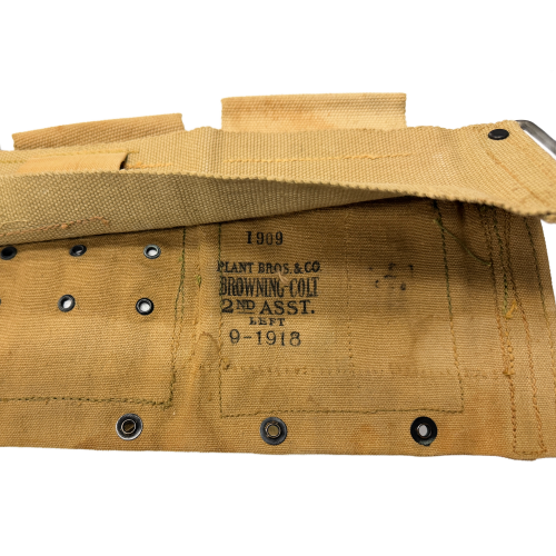 WW2 U.S. M1918 BAR 2nd Assistant Gunner 6-Pocket Khaki Canvas Magazine Belt made by Plant Bros. & Co. 