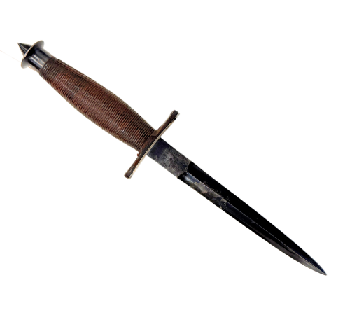 WWII U.S. First Special Service Force Devil’s Brigade V-42 Stiletto Fighting Knife by W. R. Case & Sons Cutlery Co. With leather Sheath