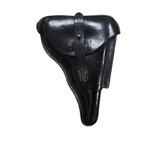 Original German Police P.08 Hard-Shell Luger Holster in Black Leather By Otto Sindel,  Berlin
